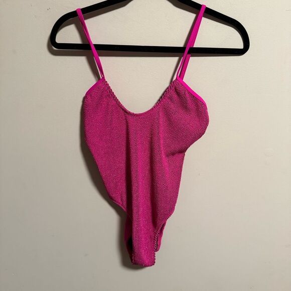 Good American Always Fits Sculpt One-Piece Swimsuit Fuchsia Pink- Size 1/2 (S/M) - Picture 5 of 10
